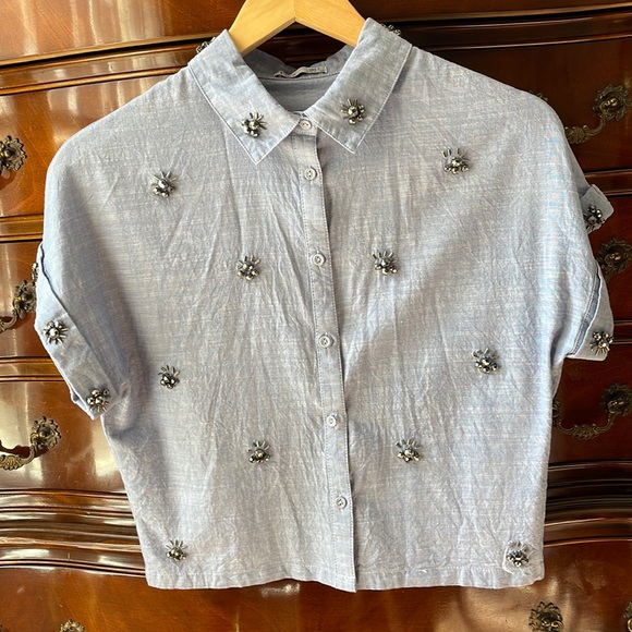 Cropped top from Dex in 100% cotton. Pale blue colour. Size US S - Picture 1 of 8